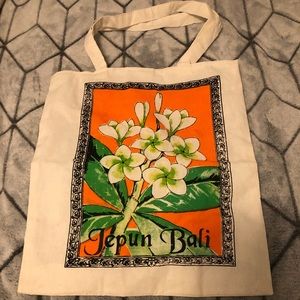 Floral Bali orange and white tote bag